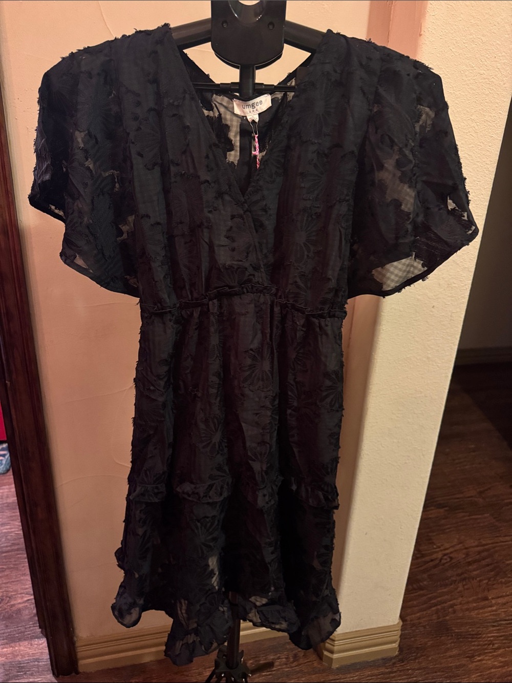 Umgee Black Woman’s V-Neck Layered Textured Dress